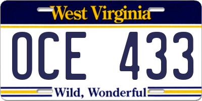 WV license plate OCE433