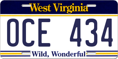 WV license plate OCE434
