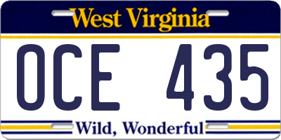 WV license plate OCE435