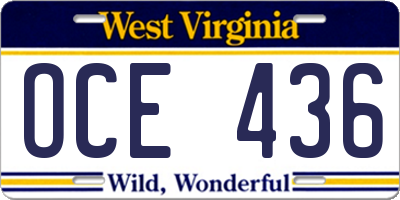 WV license plate OCE436