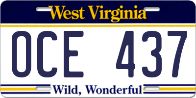 WV license plate OCE437