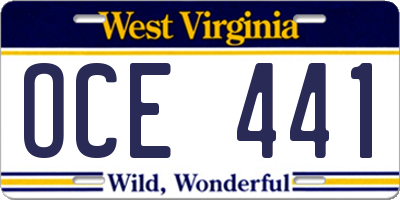 WV license plate OCE441