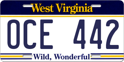 WV license plate OCE442
