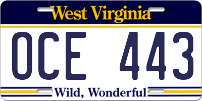 WV license plate OCE443