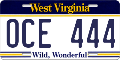 WV license plate OCE444