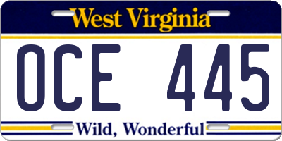 WV license plate OCE445