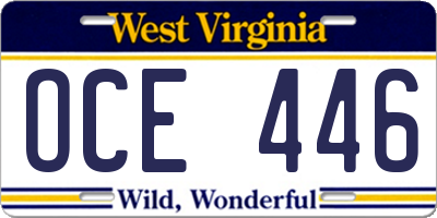 WV license plate OCE446