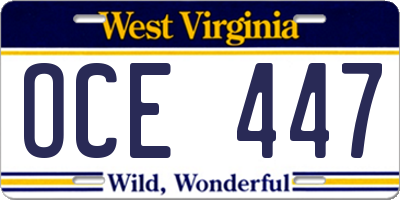 WV license plate OCE447