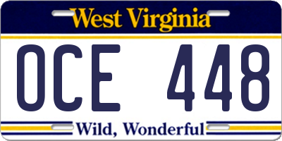 WV license plate OCE448