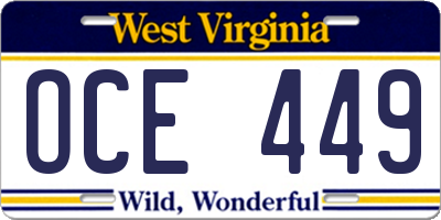 WV license plate OCE449
