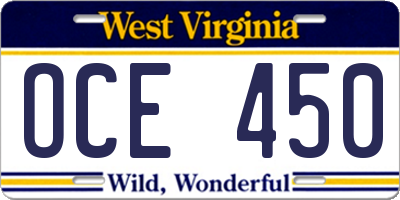 WV license plate OCE450