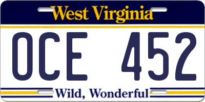 WV license plate OCE452