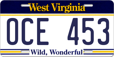 WV license plate OCE453