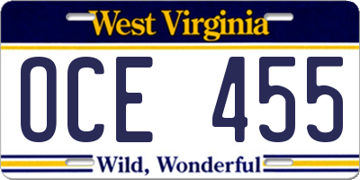 WV license plate OCE455
