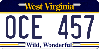 WV license plate OCE457