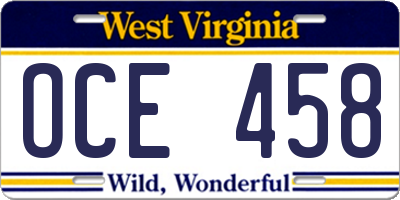 WV license plate OCE458
