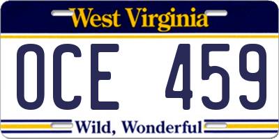 WV license plate OCE459