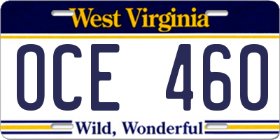 WV license plate OCE460