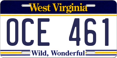 WV license plate OCE461