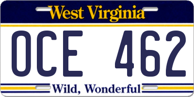 WV license plate OCE462