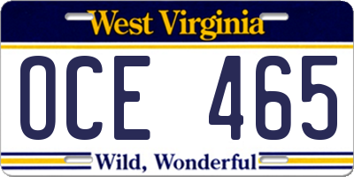 WV license plate OCE465