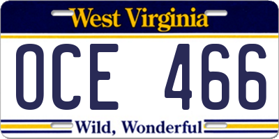 WV license plate OCE466