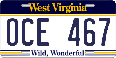 WV license plate OCE467
