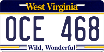 WV license plate OCE468