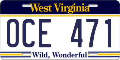 WV license plate OCE471