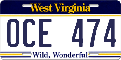 WV license plate OCE474