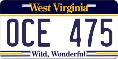 WV license plate OCE475