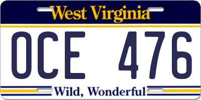 WV license plate OCE476