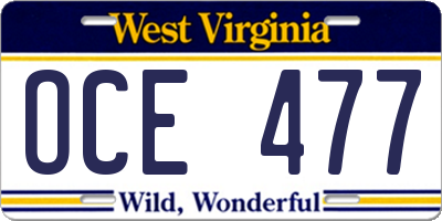 WV license plate OCE477