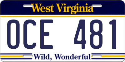 WV license plate OCE481