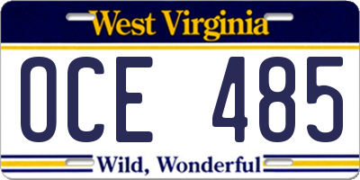 WV license plate OCE485