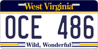 WV license plate OCE486