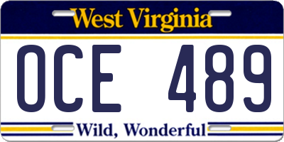 WV license plate OCE489