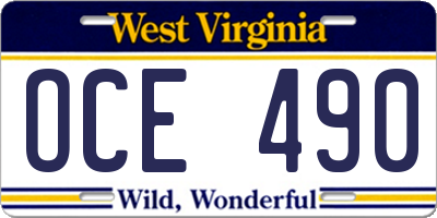 WV license plate OCE490