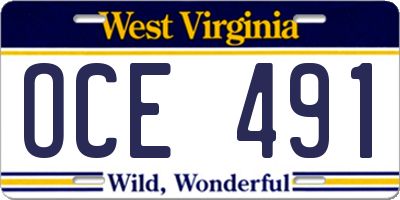 WV license plate OCE491