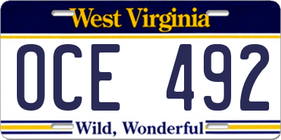 WV license plate OCE492