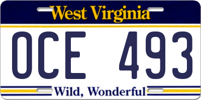 WV license plate OCE493