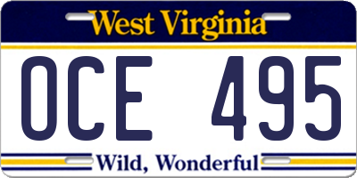 WV license plate OCE495