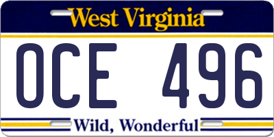 WV license plate OCE496