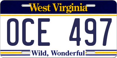 WV license plate OCE497