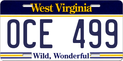 WV license plate OCE499