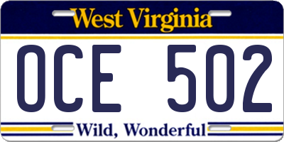 WV license plate OCE502