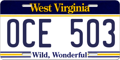 WV license plate OCE503