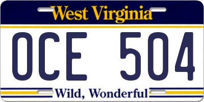 WV license plate OCE504