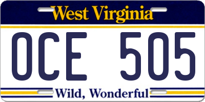 WV license plate OCE505