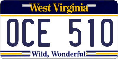 WV license plate OCE510